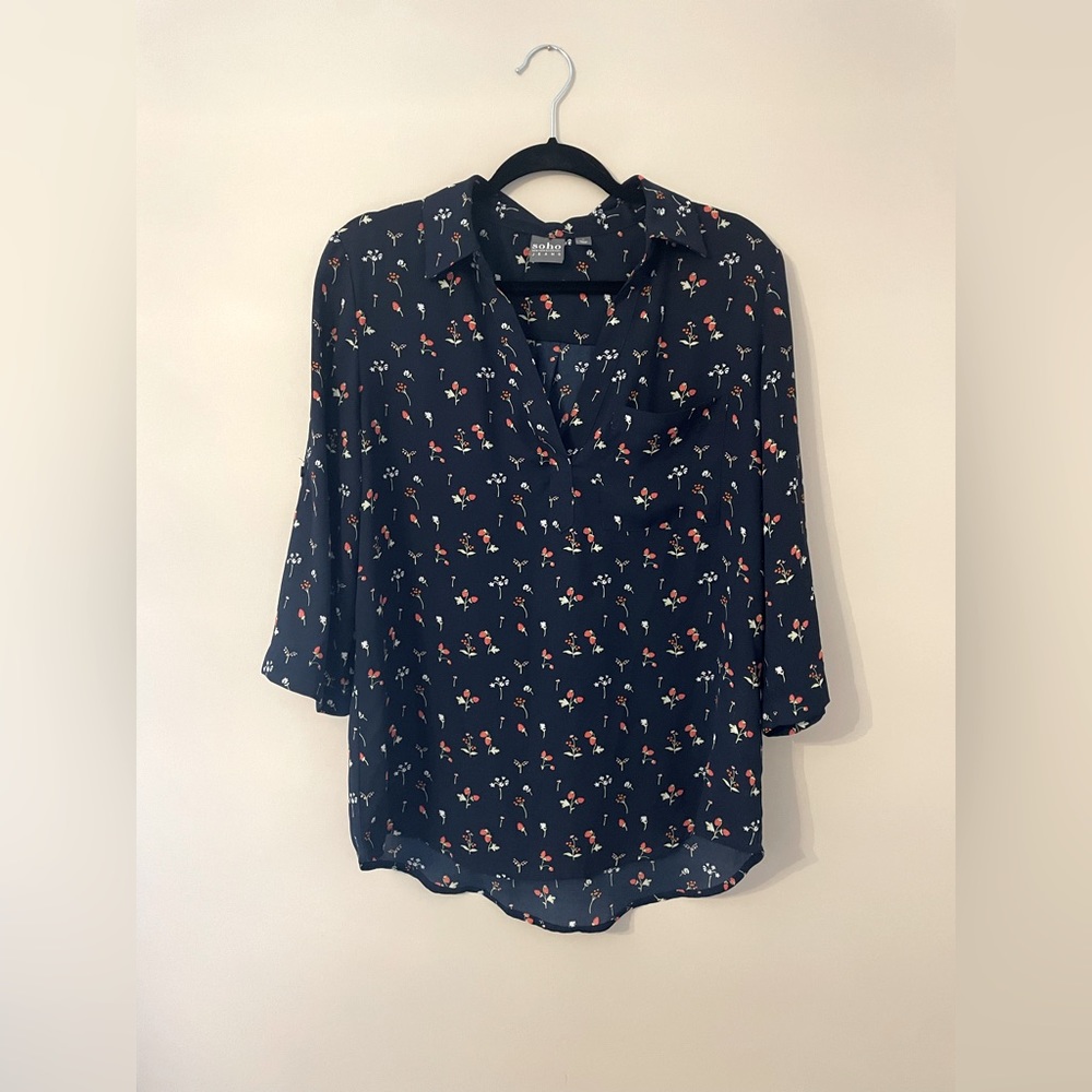Navy Strawberry Collared Blouse NY&CO